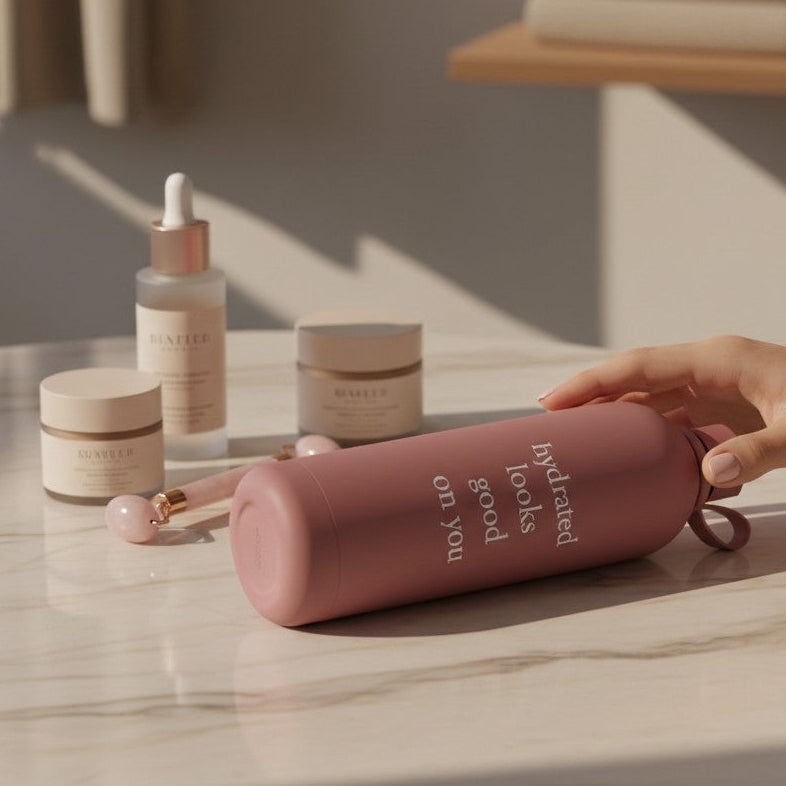 "hydrated looks good on you" water bottle - mauve
