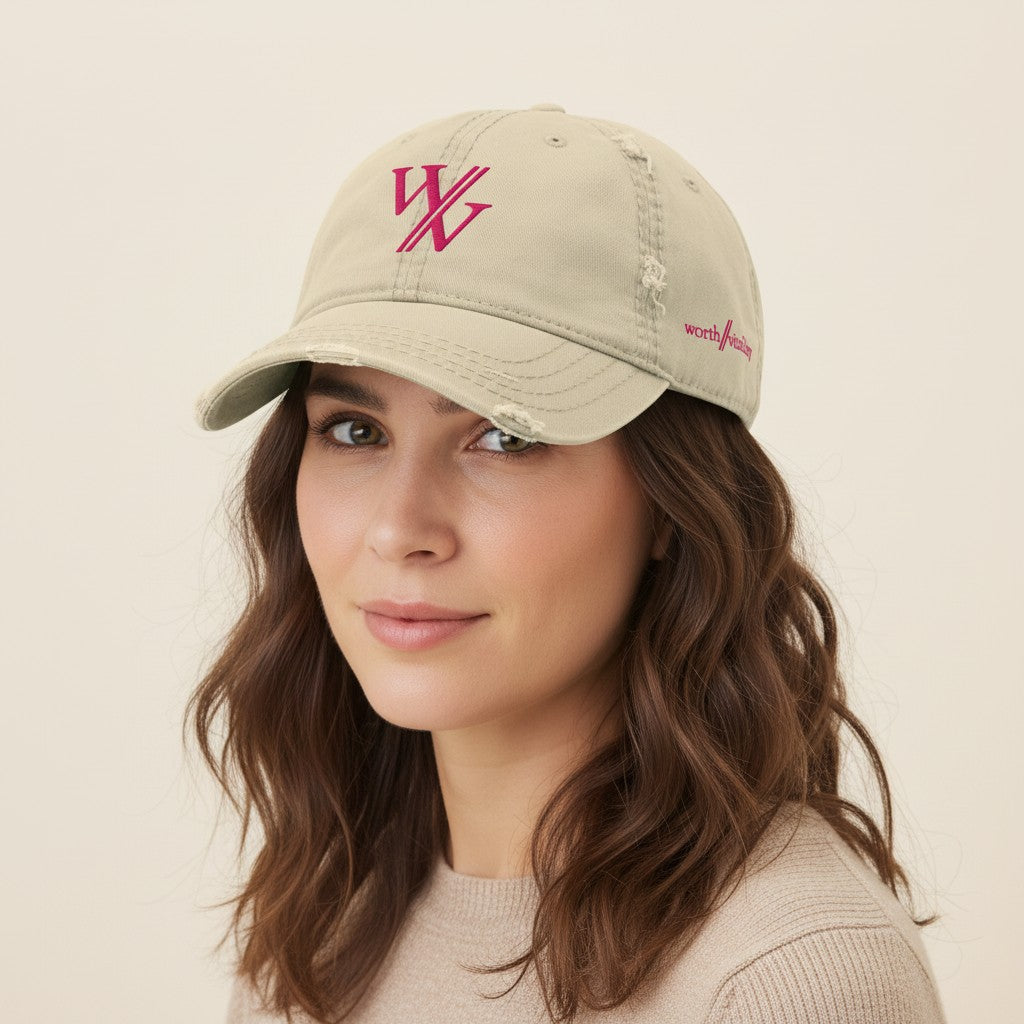 w//v distressed dad hat - beige/pink